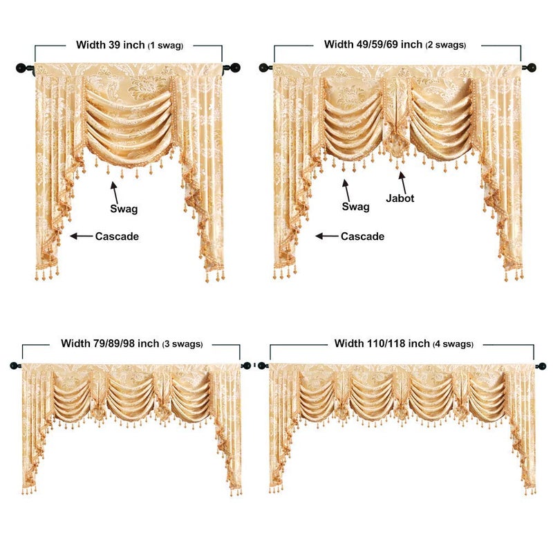ELKCA Golden Jacquard Swag Waterfall Valance Luxury Curtain Valance for Living Room,Rod Pocket (Damask-Golden, W79 Inch, 1 Panel) - Image 5